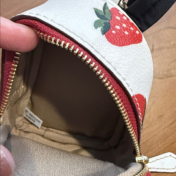 Coach White and Red Strawberry Backpack Keychain Bag Charm - Picture 5 of 7